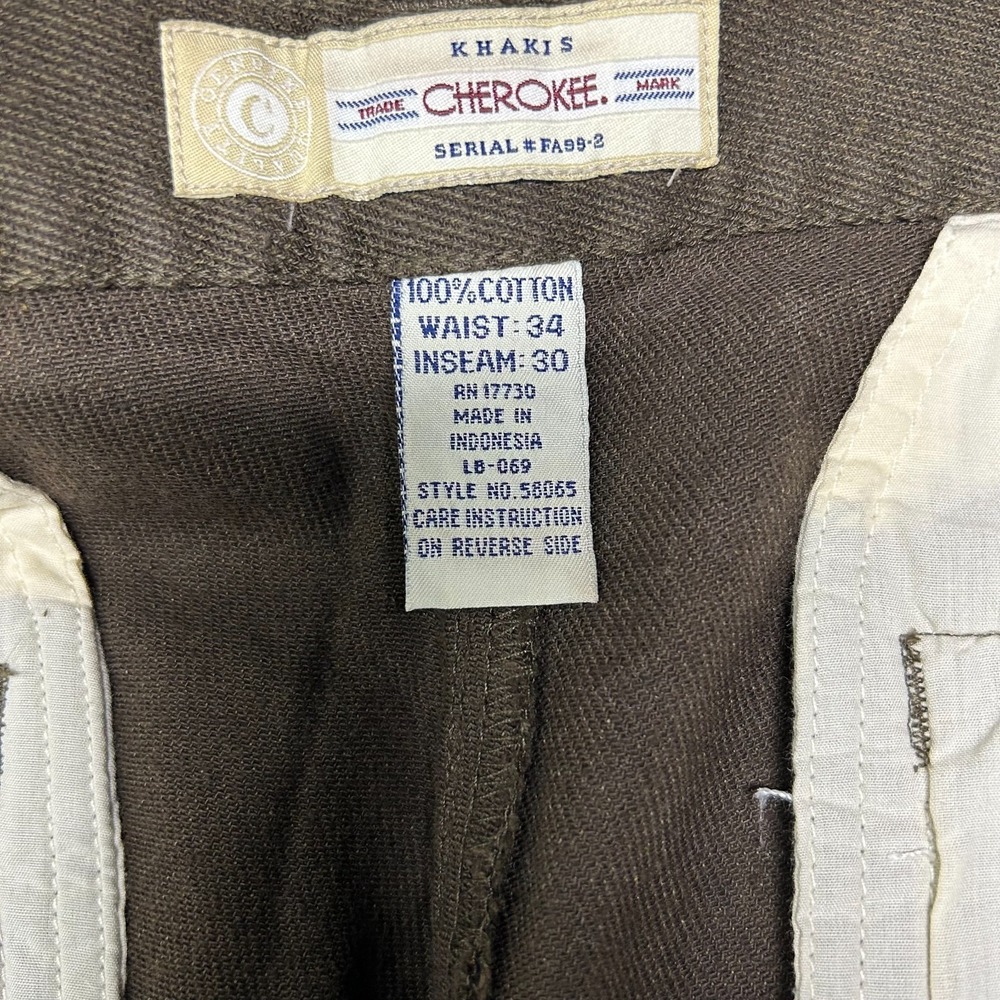 Cherokee Pleated Khakis Pants Men's Dark Khaki Cotton Cuffed Hems - 33X28.5 - Picture 9 of 10